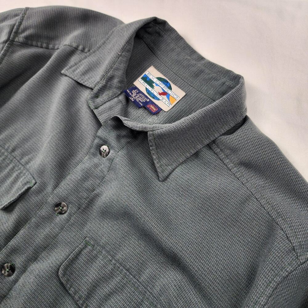 ExOfficio Olive Green Long Sleeve Button Men X Large Thick Travel Outdoor Shirt